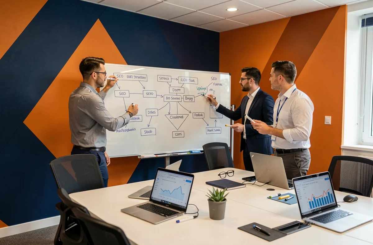 Équipe de l'agence THRIVE en session de stratégie de transformation digitale et SEO à Bordeaux