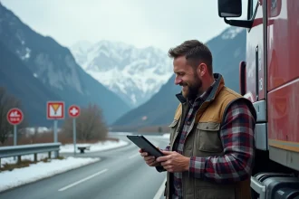 Conducteur de camion suisse au border crossing en montagne