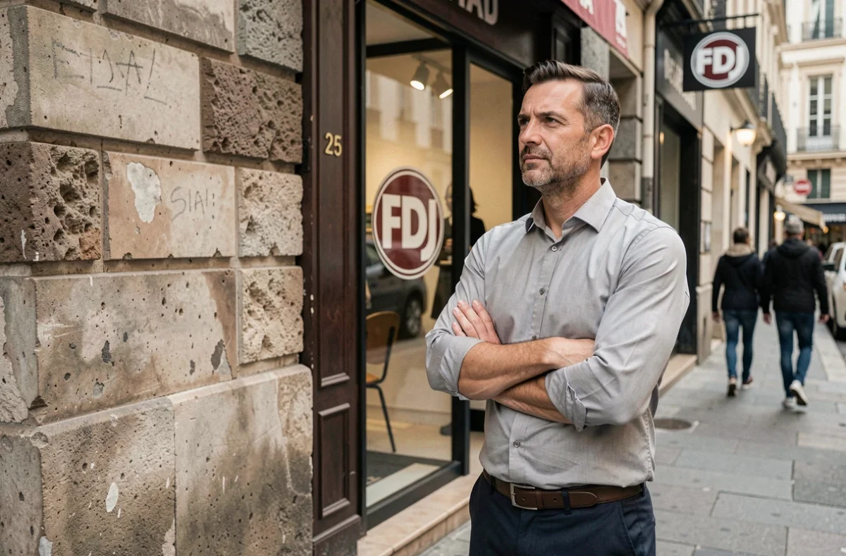Commerçant évaluant une opportunité de partenariat avec la FDJ devant son point de vente