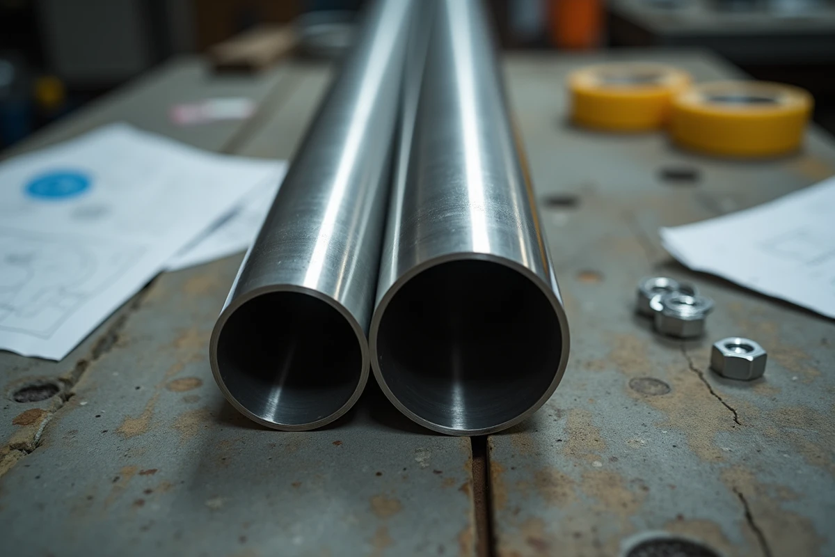 Comparaison de deux tubes inox de diamètres différents sur un établi, illustrant les erreurs de sélection de diamètre