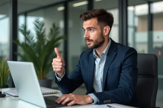 Jeune consultant en bureau avec tableau analytique