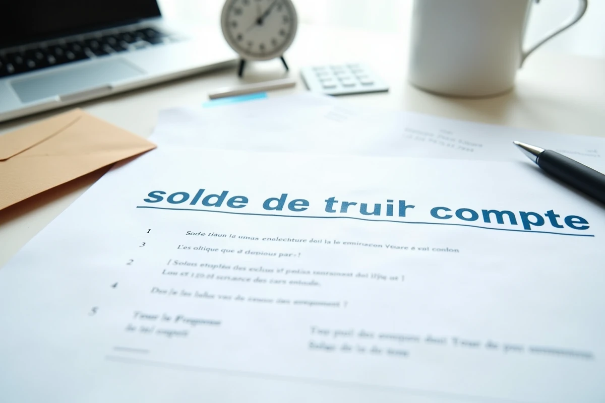 Gros plan d'un document solde de tout compte sur un bureau avec stylo et calendrier illustrant un délai non respecté