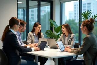 Groupe de professionnels collaborant dans un bureau moderne