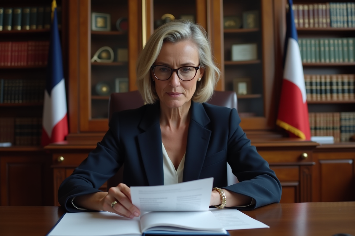 Femme mature lisant un document officiel dans un bureau administratif