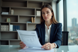 Femme d'affaires en réunion dans un bureau moderne