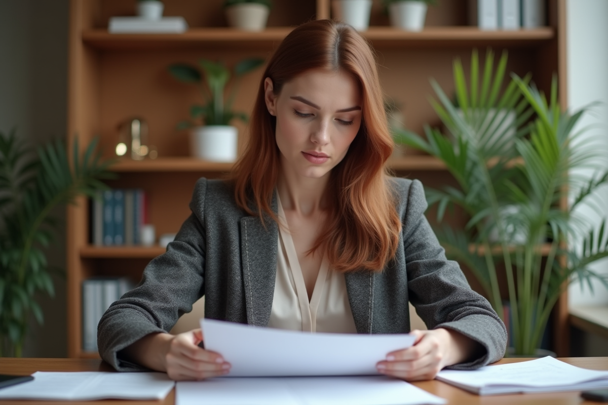 Femme d'âge moyen au bureau en pleine concentration