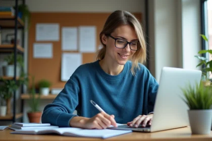 Femme travaillant sur son ordinateur dans un bureau moderne