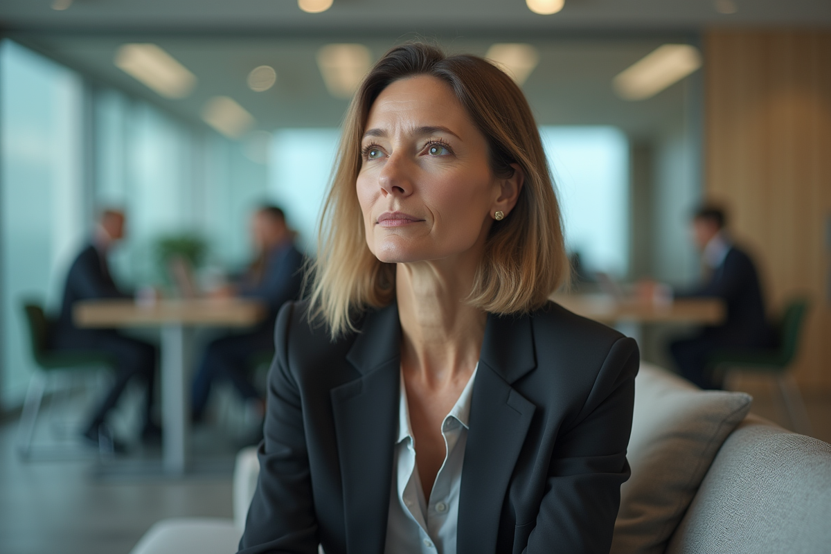 Femme d'âge moyen dans un bureau en réflexion