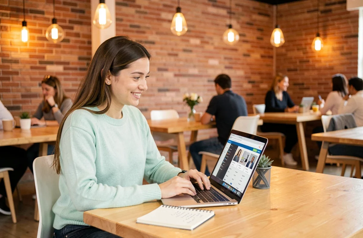 Spécialiste en marketing digital de l'agence Findly travaillant sur une plateforme de génération de leads dans un espace de coworking