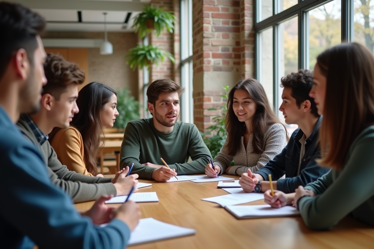 Jeunes adultes discutant autour d