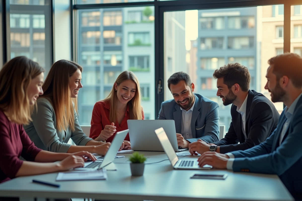 Groupe de jeunes professionnels collaborant dans un bureau moderne