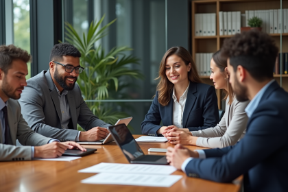 Groupe de collaborateurs au bureau en réunion