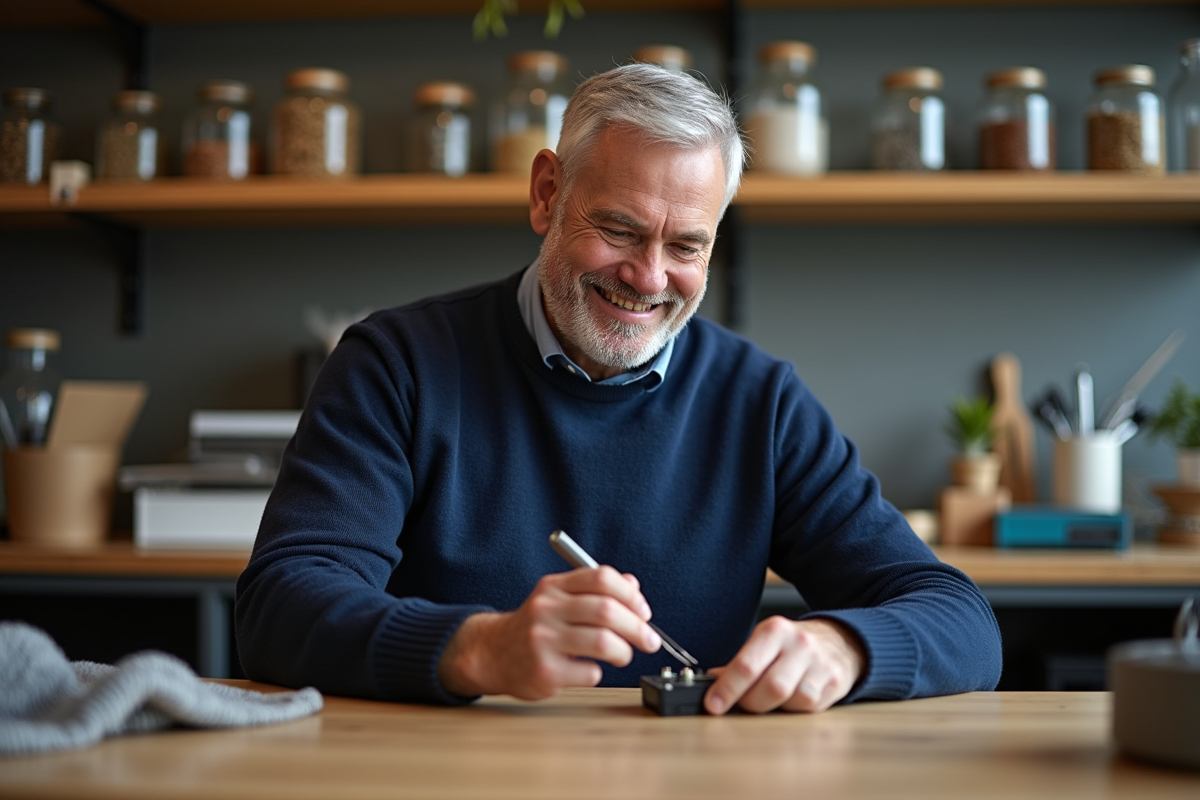 Homme réparant un appareil électrique dans un espace de coworking