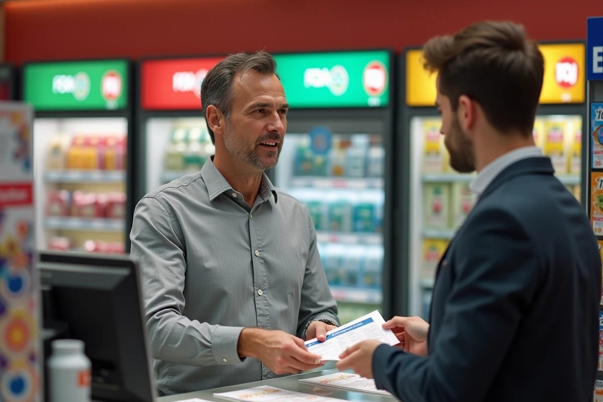 Client déposant un formulaire d'inscription Française des Jeux au comptoir d'un bureau de tabac