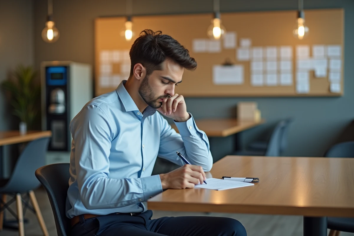 Jeune homme concentré écrivant un message d