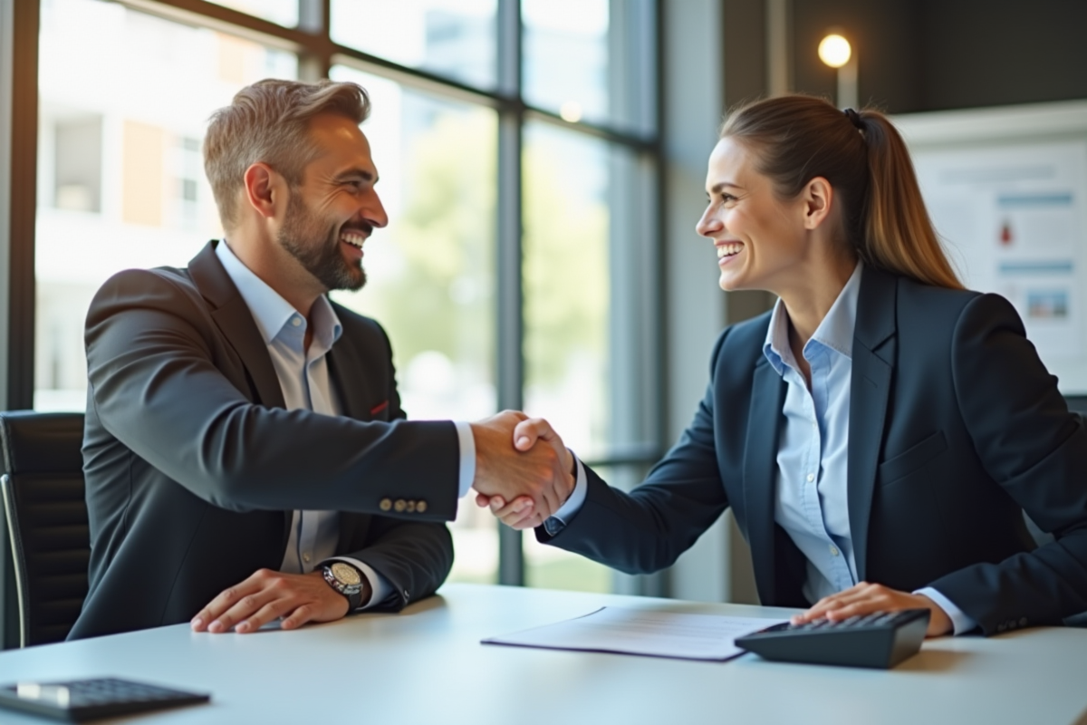Professionnel d'affaires serrant la main d'un client dans un bureau moderne