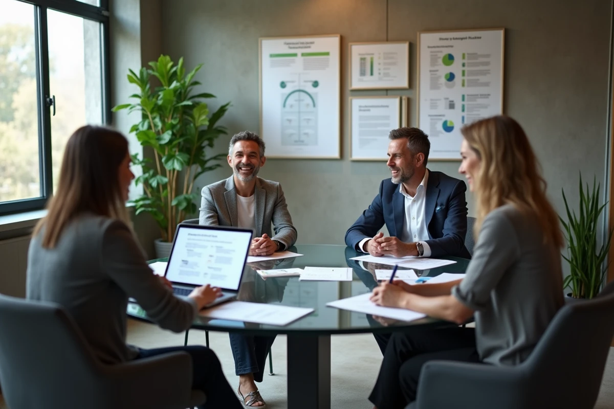 Réunion d'équipe dans une fondation discutant des opportunités offertes par le statut Public Benefit Organisation