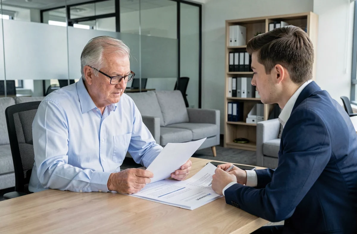 Senior en entretien RH pour un aménagement de travail à temps partiel dans un bureau moderne