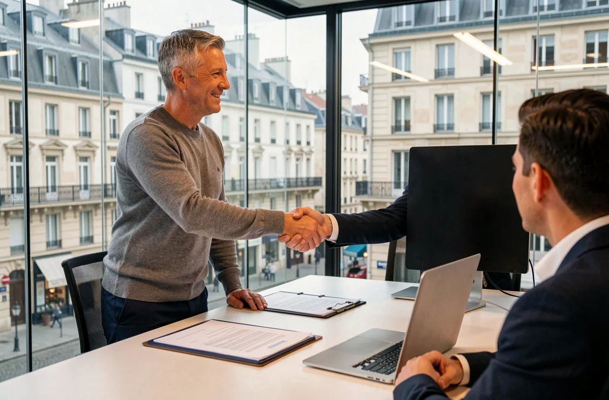 Freelance en portage salarial signant un contrat avec un conseiller dans une société de portage à Voiron