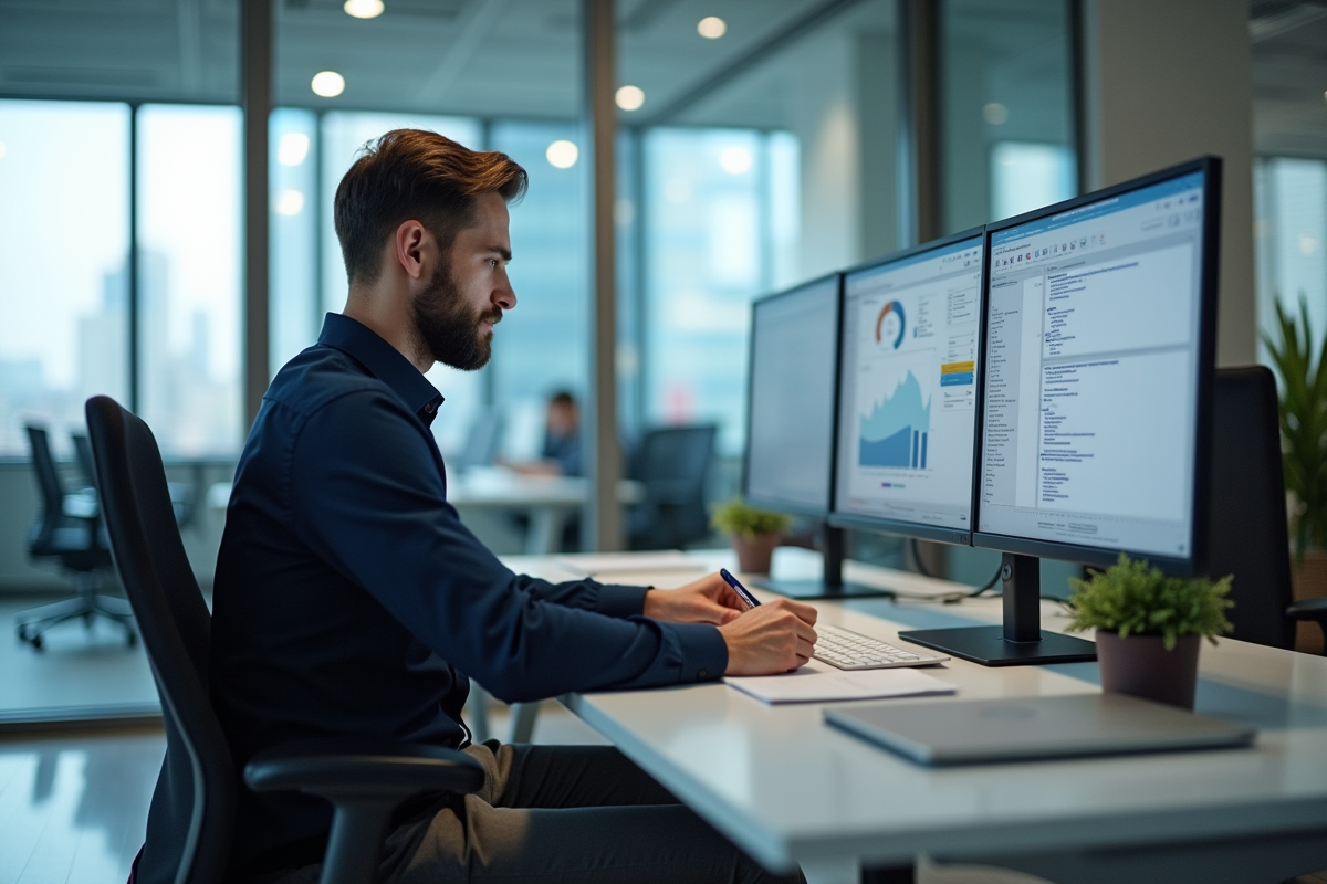 Homme en informatique travaillant sur son poste